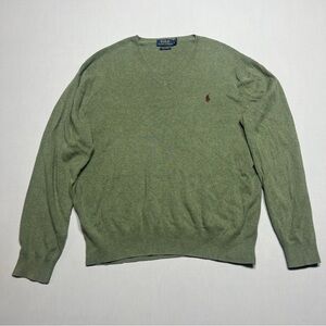 Polo Ralph Lauren Sweater Mens Large Green Lightweight Pima Cotton Knit V-Neck